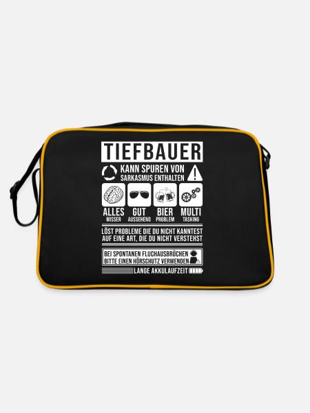Tiefbauer Spruch lustig - Retro Tasche - Schwarz/Gold - Hinten