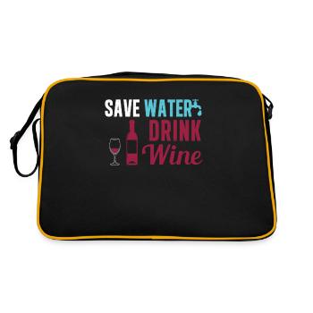 Save Water Drink Wine Funny Weingut For Winemaker - Retro Tasche - Schwarz/Gold - Hinten
