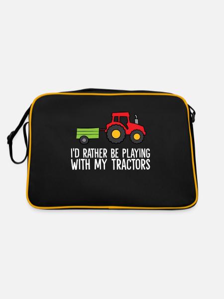 I'd Rather Be Playing With My Tractors - Retro Bag - black/gold - Back