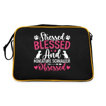 Gesegneter Zwergschnauzer Besessener Lustiger - Retro Tasche - Schwarz/Gold - Hinten