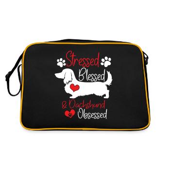 Gesegneter Dackel Besessen Lustiger Hundehalter - Retro Tasche - Schwarz/Gold - Hinten