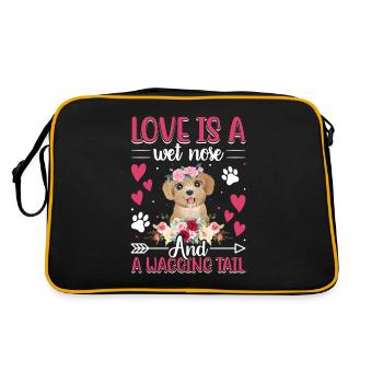 Pudel Liebe Ist Nass Nase Wackeln Schwanz Spaß - Retro Tasche - Schwarz/Gold - Hinten