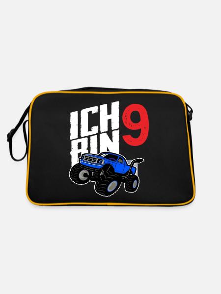 Monstertruck 9. Geburtstag Jungs Geschenk - Retro Tasche - Schwarz/Gold - Hinten