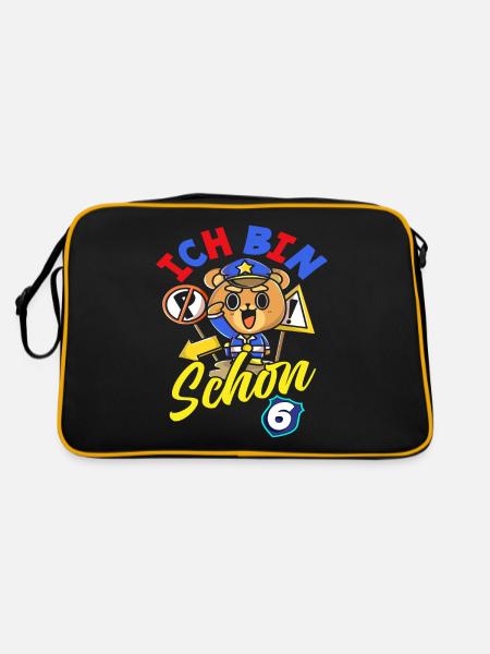 Polizei 6. Geburtstag Jungs Mädchen Geschenk - Retro Tasche - Schwarz/Gold - Hinten