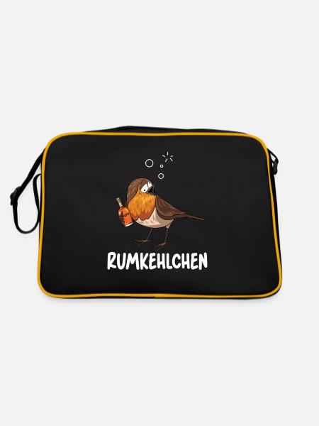 Rumkehlchen Rum Bier Alkohol Saufen Party Feiern - Retro Tasche - Schwarz/Gold - Hinten