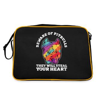 Vorsicht vor Pitbulls Sie werden dein Herz stehlen - - Retro Tasche - Schwarz/Gold - Hinten