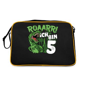 5. Geburtstag Junge 5 Jahre Dino Dinosaurier - Retro Tasche - Schwarz/Gold - Hinten