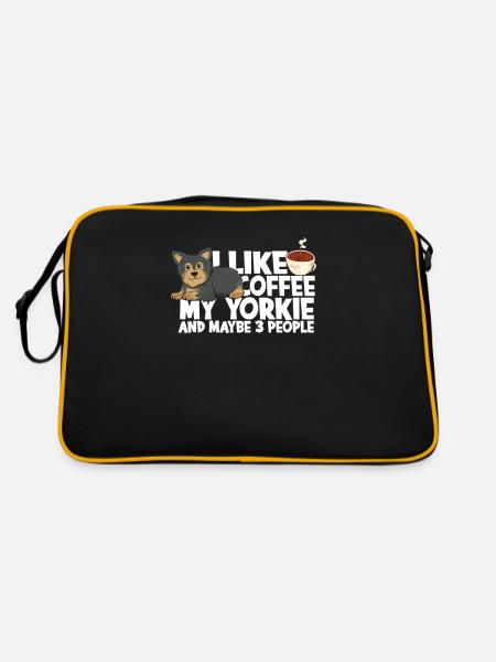 Ich mag Kaffee mein Yorkie und vielleicht 3 Leute - - Retro Tasche - Schwarz/Gold - Hinten