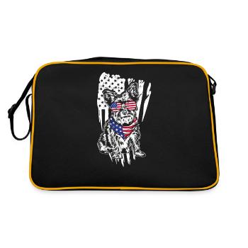 Yorkshire terrier dog wearing american flag - Retro Bag - black/gold - Back