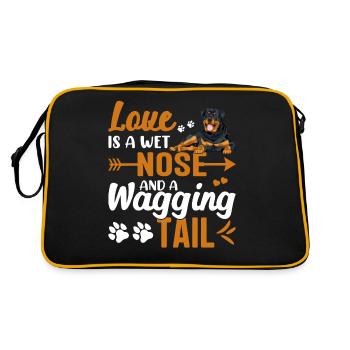 Rottweiler Love Is Wet Nose Wagging Tail Funny - Retro Tasche - Schwarz/Gold - Hinten
