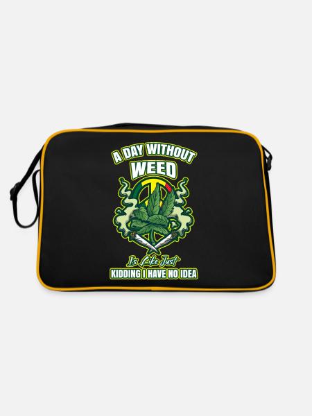 A Day Without Weed Is Like Cannabis Weed Smoking - Retro Tasche - Schwarz/Gold - Hinten