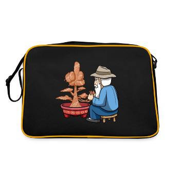 Bonsai Baum Alte Männer Mittelfinger Erstellen Bonsai - Retro Tasche - Schwarz/Gold - Hinten