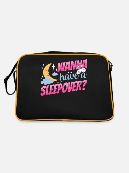 Lust Auf Eine Übernachtung? Übernachten Party Süß - Retro Tasche - Schwarz/Gold - Hinten