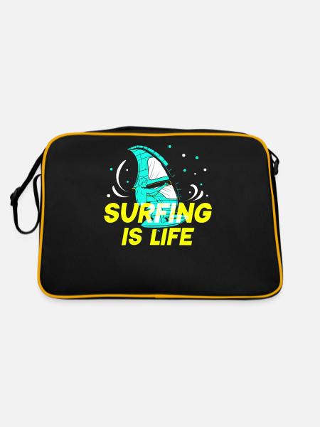 Surfing is Life Surfer Surfboard Surfing - Retro Bag - black/gold - Back
