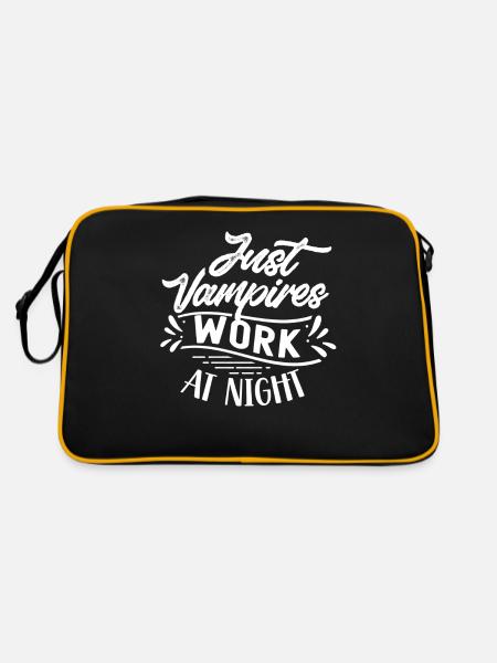 Nur Vampire Arbeiten Nachts Sprüche Tagschicht - Retro Tasche - Schwarz/Gold - Hinten