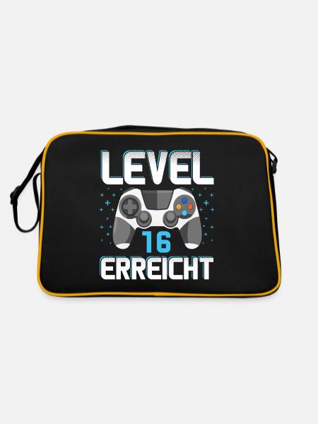Level 16 Erreicht Gamer - Retro Tasche - Schwarz/Gold - Hinten