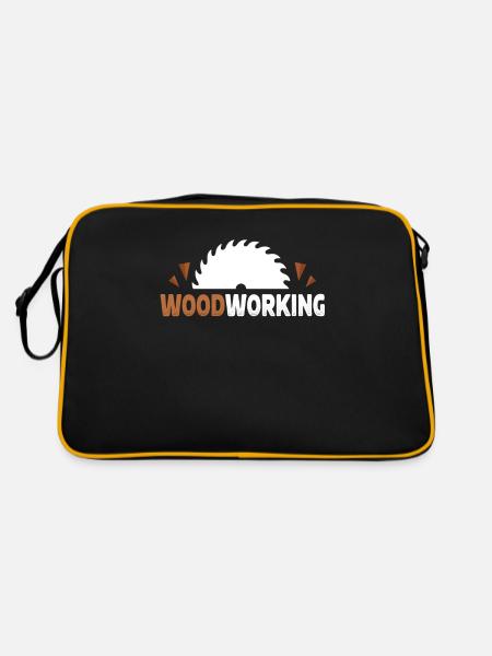 Holzbearbeitung Holzhauer Holzarbeiter Holzarbeit - Retro Tasche - Schwarz/Gold - Hinten
