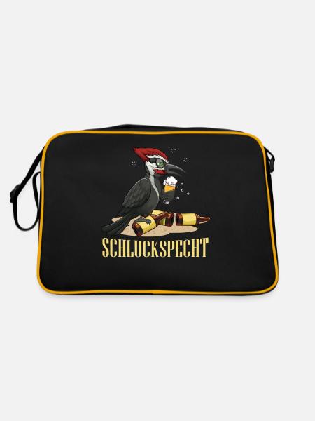 Schluckspecht Bier Alkohol Saufen Party Feiern - Retro Tasche - Schwarz/Gold - Hinten