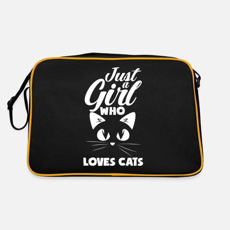 Katze Katzen Mädchen - Retro Tasche - Schwarz/Gold