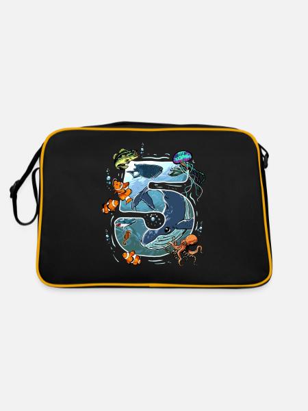 Fête d’anniversaire de 5ème anniversaire 5 ans Mer Océan - Sac Retro - noir/or - Dos