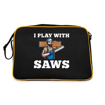 I play with saws Funny carpenter saying - Retro Bag - black/gold - Back