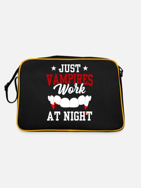 Only vampires work day shift sayings at night - Retro Bag - black/gold - Back