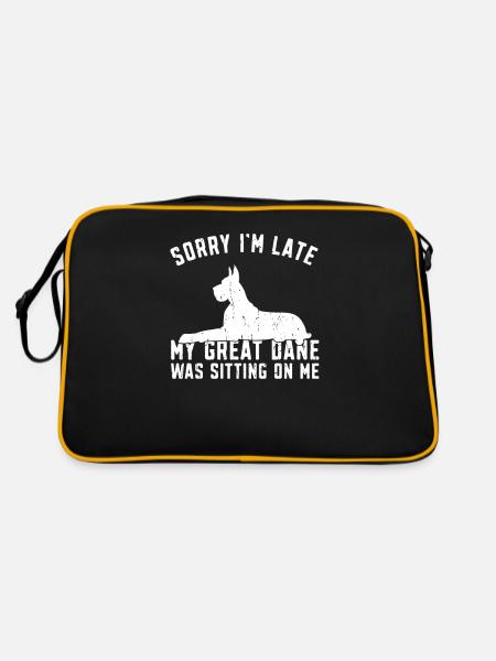 Tut mir leid, ich bin spät dran, meine Dogge saß auf mir - - Retro Tasche - Schwarz/Gold - Hinten