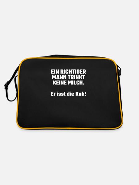 BBQ Grill Ein Richtiger Mann Trinkt Keine Milch - Retro Tasche - Schwarz/Gold - Hinten