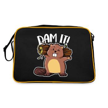 Biber Liebhaber Nagetier Tierfreund Biber - Retro Tasche - Schwarz/Gold - Hinten
