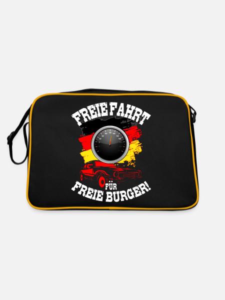 Autobahn Tempolimit Freie Fahrt Für Freie Bürger! - Retro Tasche - Schwarz/Gold