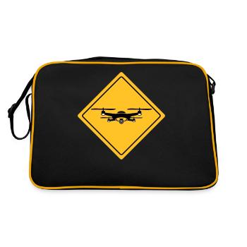 Drohne mit Warnschild Drohnenflieger - Retro Tasche - Schwarz/Gold - Hinten