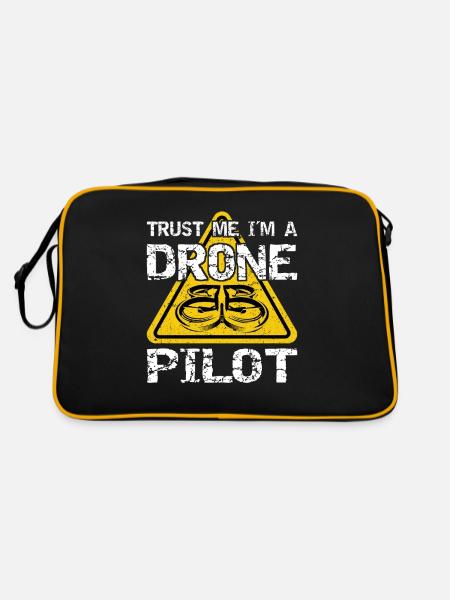 Drone with warning sign Drone flyer - Retro Bag - black/gold - Back