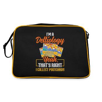 Deltiology card Colleting Deltiologist postcard - Retro Bag - black/gold - Back