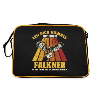 Greifvogel Beizjagd Spruch Falkner Vogelfreunde - Retro Tasche - Schwarz/Gold - Hinten