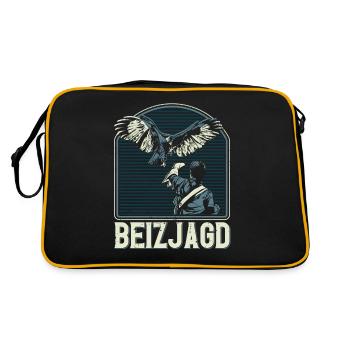 Greifvogel Beizjagd Spruch Falkner Vogelfreunde - Retro Tasche - Schwarz/Gold - Hinten