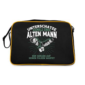Greifvogel Beizjagd Spruch Falkner Vogelfreunde - Retro Tasche - Schwarz/Gold - Hinten