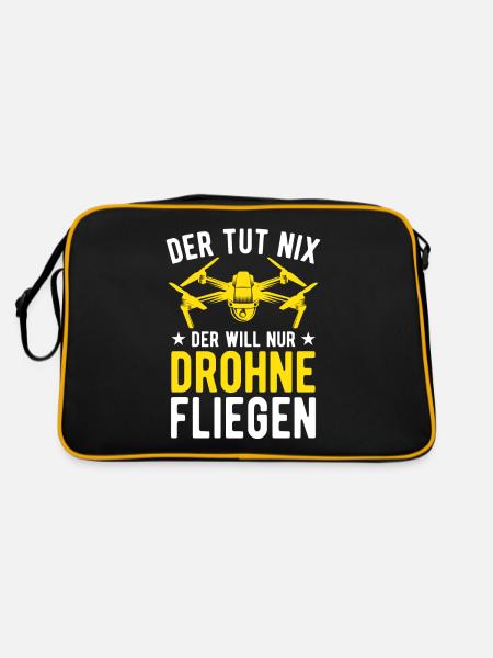 Der Tut Nix Der Will Nur Drohne Fliegen Drohnen - Retro Tasche - Schwarz/Gold - Hinten