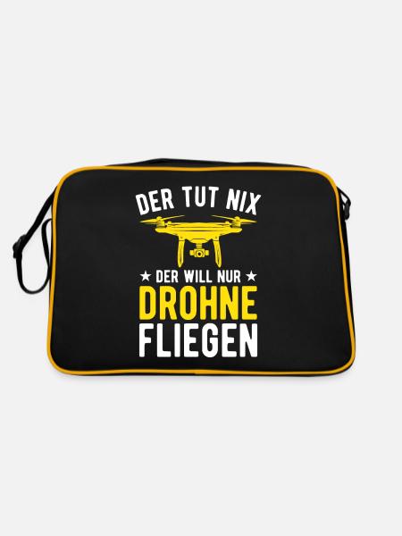Der Tut Nix Der Will Nur Drohne Fliegen Drohnen - Retro Tasche - Schwarz/Gold - Hinten