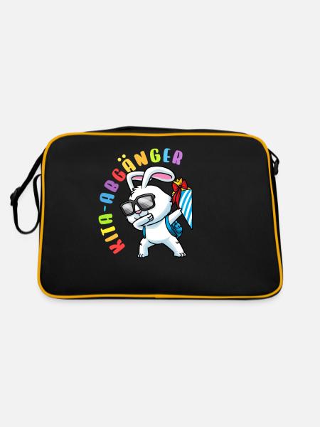 Kita Abgänger Schultüte Hase Kindergarten - Retro Tasche - Schwarz/Gold - Hinten