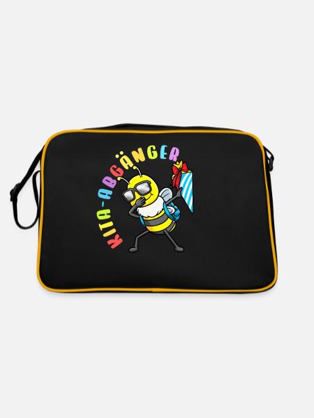 Kita Abgänger Schultüte Biene Kindergarten - Retro Tasche - Schwarz/Gold - Hinten