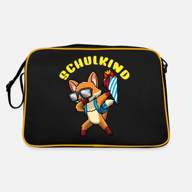 Schulkind Einschulung Fuchs - Retro Tasche - Schwarz/Gold