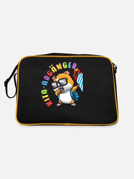 Kita Abgänger Schultüte Hamster Kindergarten - Retro Tasche - Schwarz/Gold - Hinten