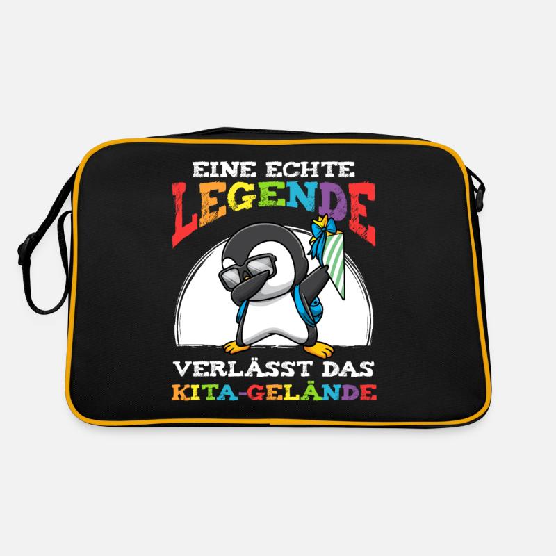Schulkind Einschulung Pinguin - Retro Tasche - Schwarz/Gold