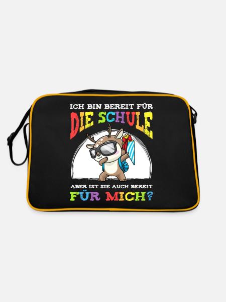 Schulkind Einschulung Reh - Retro Tasche - Schwarz/Gold - Hinten