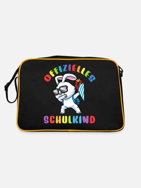 Schulkind Einschulung Hase - Retro Tasche - Schwarz/Gold - Hinten