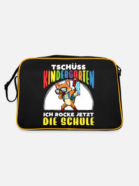 Schulkind Einschulung Fuchs - Retro Tasche - Schwarz/Gold - Hinten