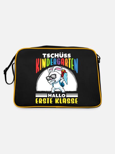 Schulkind Einschulung Hase - Retro Tasche - Schwarz/Gold - Hinten