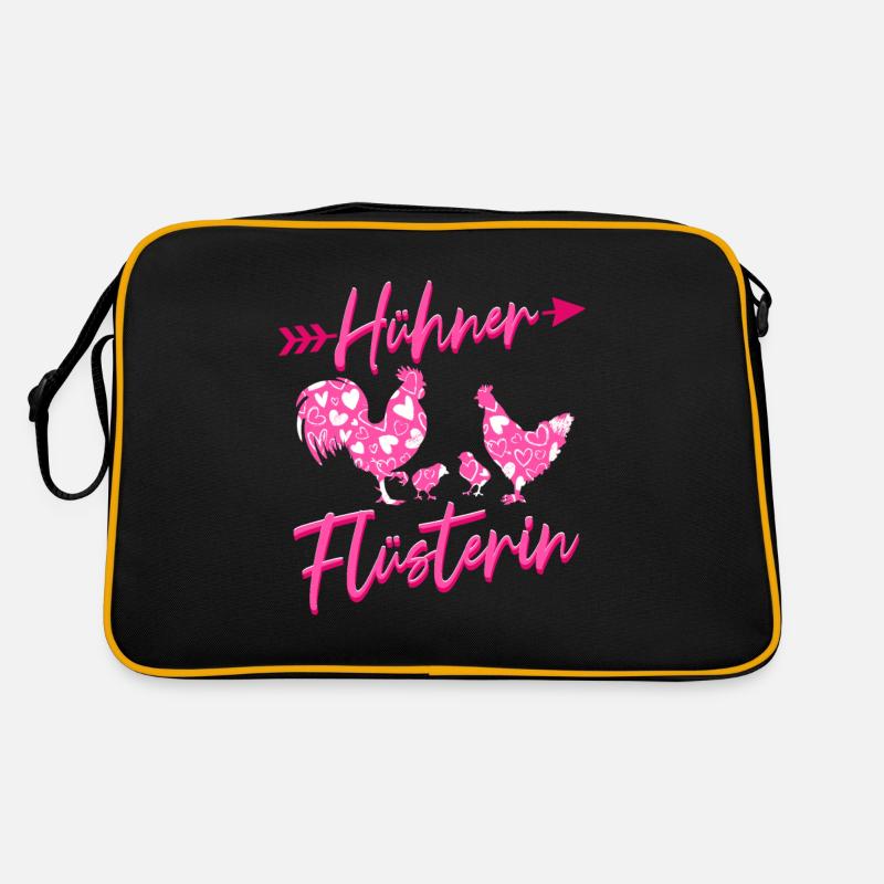 Huhn Hühner Flüstererin - Retro Tasche - Schwarz/Gold