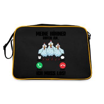 Huhn Meine Hühner Rufen An - Retro Tasche - Schwarz/Gold - Hinten