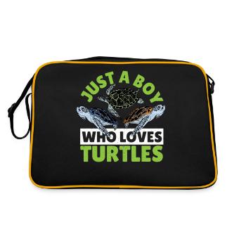 Just A Boy Who Loves Turtles Ocean Animal Sea - Retro Tasche - Schwarz/Gold - Hinten